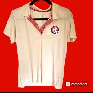 NWT TEXAS RANGER Antigua SHORT SLEEVE WOMENS POLOBSHIRT Size Large Snap‎ Front